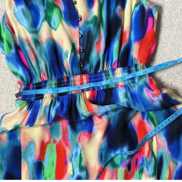 Anthropologie Maeve Aloisia Dress Silk Watercolor Maxi Length Front Slits Sz 8 - Picture 14 of 16